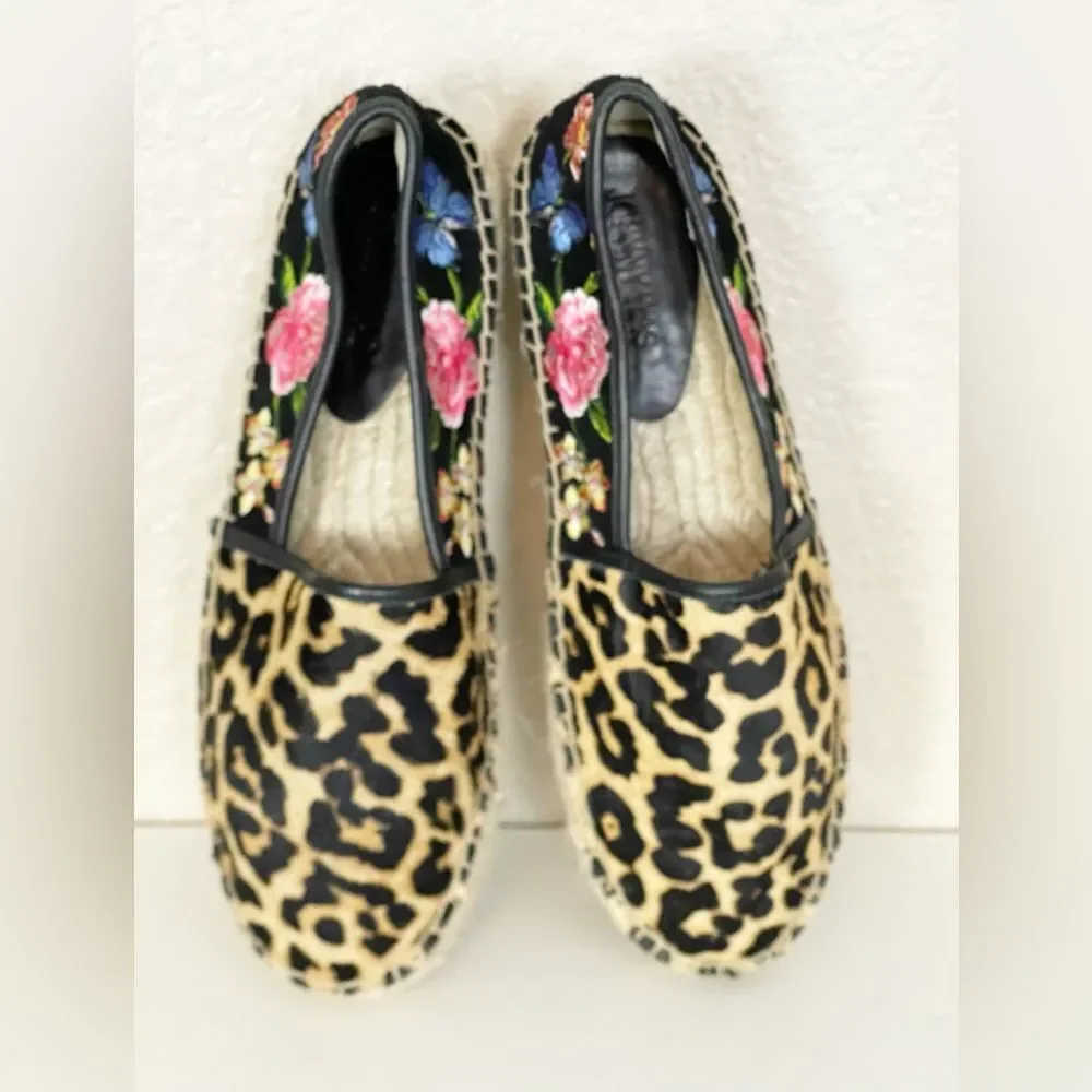 Johnny Was Garden black suede Leopard floral print Espadrilles 8